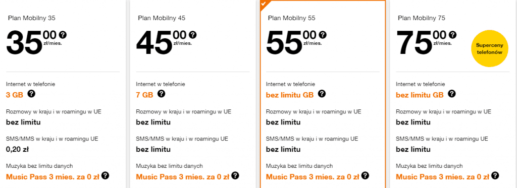 Оператор Оранж в Польщі, тарифи